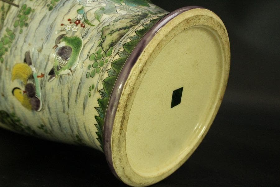 京薩摩 錦光山 細密画 花鳥 花瓶 明治(ZE499)