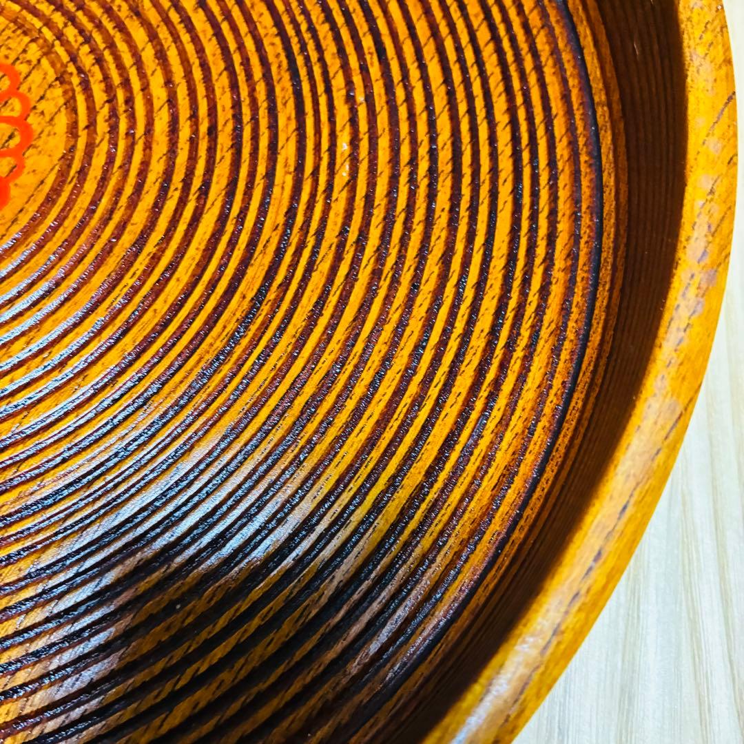 【高級】天然木くり抜き 丸盆 2枚セット 千筋挽き 菊紋 29cm 1.7万/枚