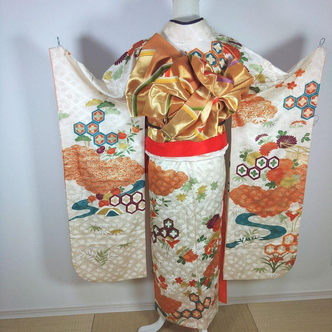 振袖フルセット　成人式　結婚式　前撮り　ホワイト　白　しごき　袋帯　金　ゴールド