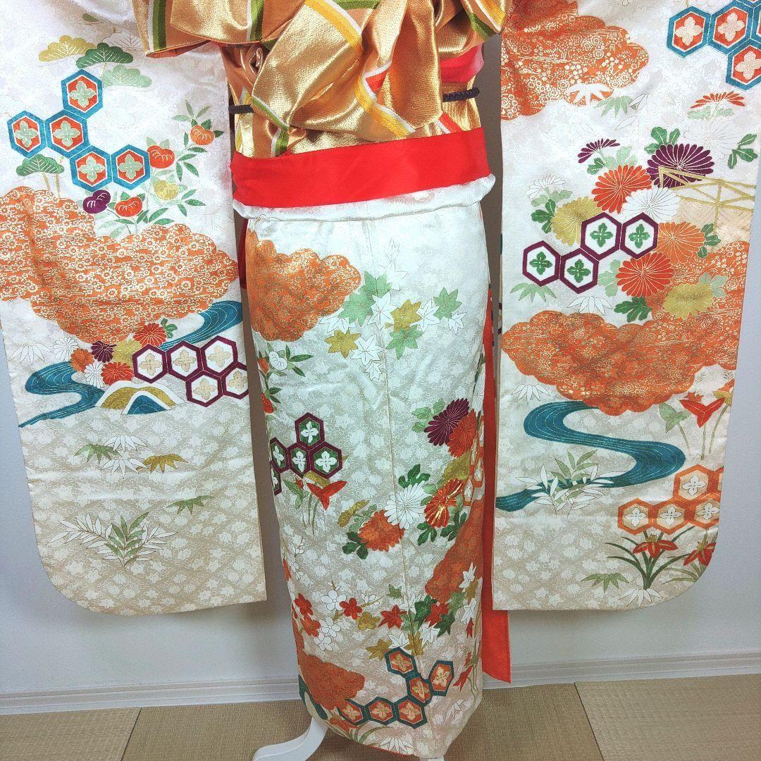 振袖フルセット　成人式　結婚式　前撮り　ホワイト　白　しごき　袋帯　金　ゴールド