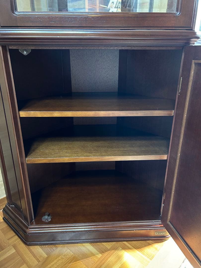 ダークブラウン コーナーガラスケース/カップボード/リビング収納