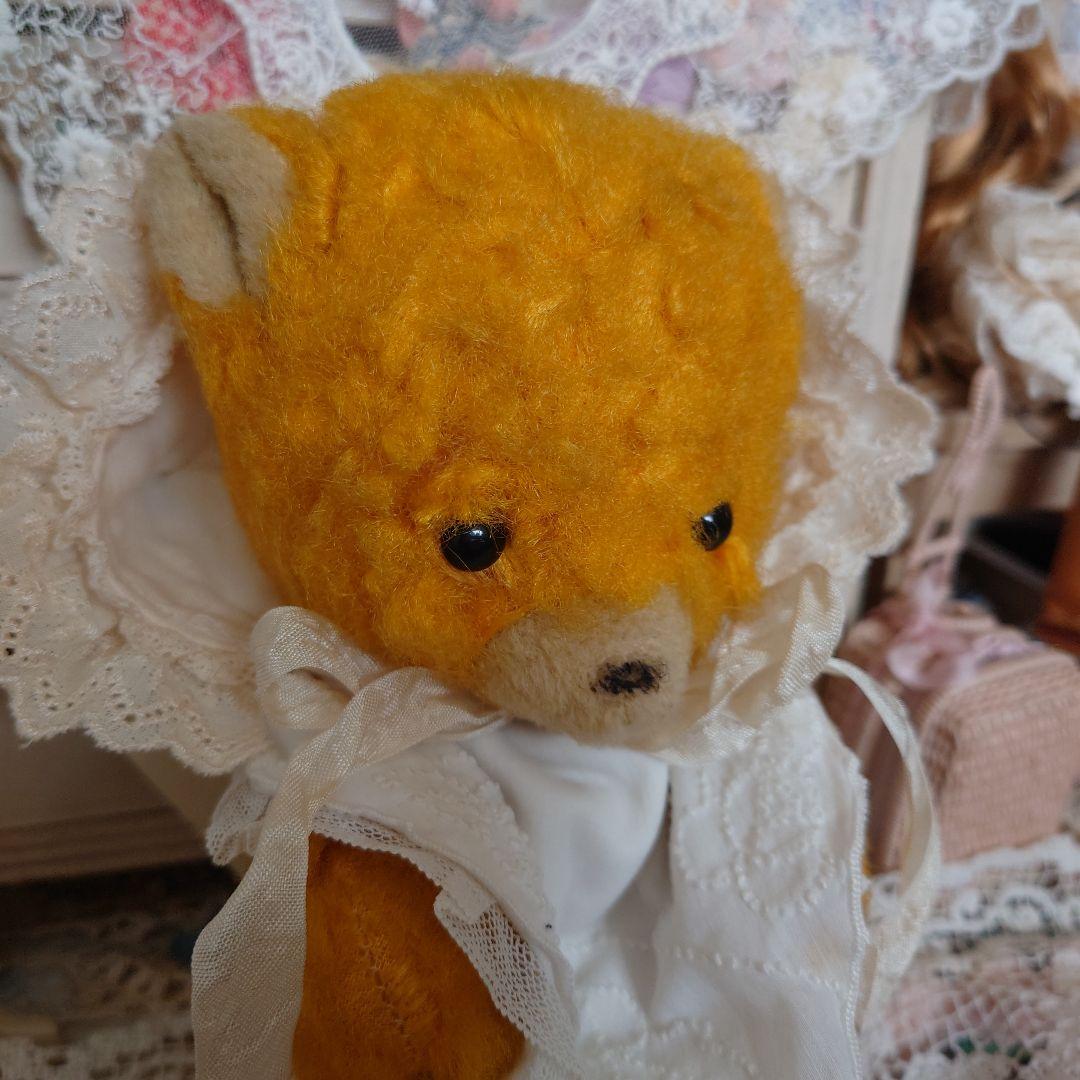 アンティークベア、お鼻なし、DDRちゃん、お洋服付き、左の黄色い子