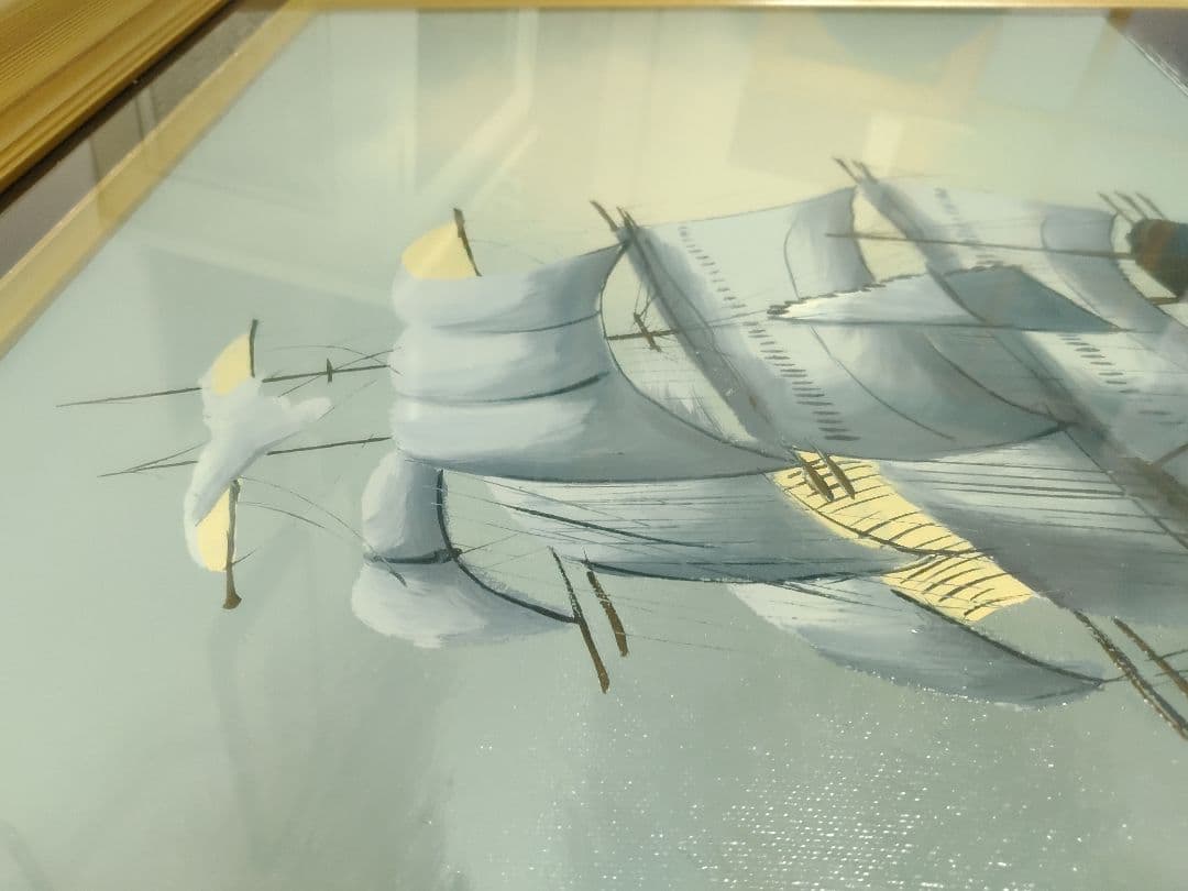 ◇帆船　油絵　肉筆画　銘有り