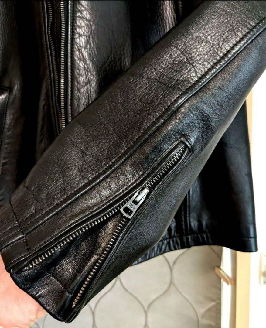 定価7万円 冬向け 厚手 レザー ライダース 馬革 SHIPS JET BLUE