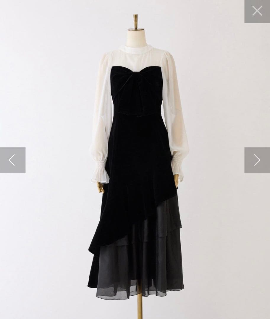 nice claup ベロアリボン異素材ワンピース