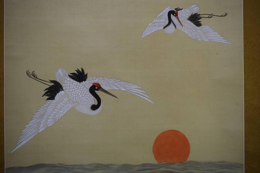 不詳/作者不明/無落款/朝陽/舞鶴図/大幅/布袋屋掛軸HK-112