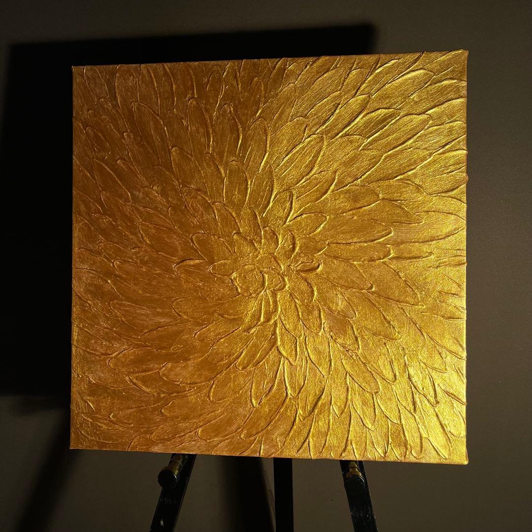 ★秀作★ 手書き油絵 ゴールドペタル 肉筆絵画 インテリア 油彩画