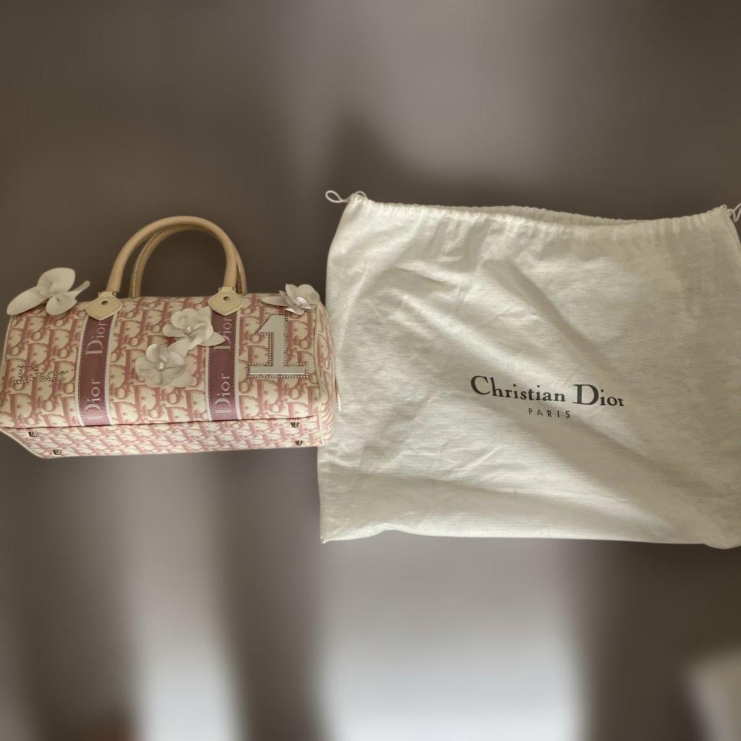 Christian Diorトロッター ミニボストンフラワーラインストーンピンク