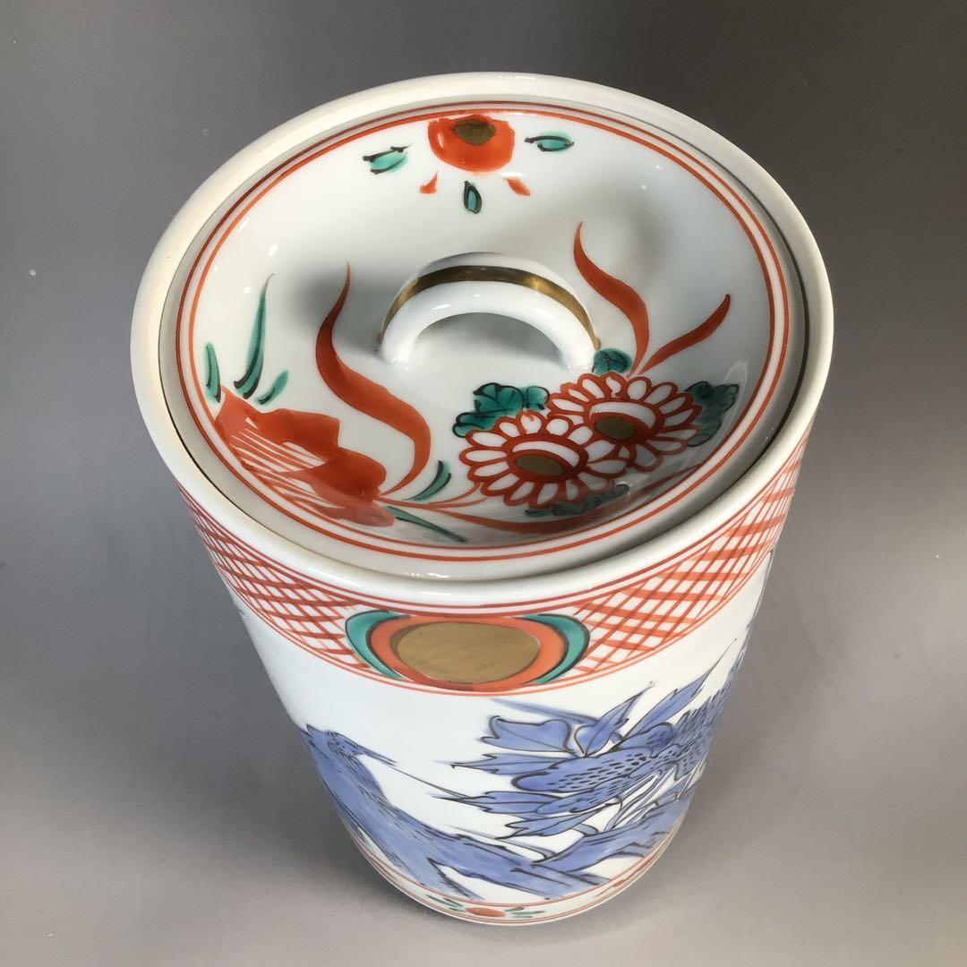 Ｎ６３３　水指　『橋本龍岳造』『赤絵花鳥図』『細水指』　共箱　茶道具