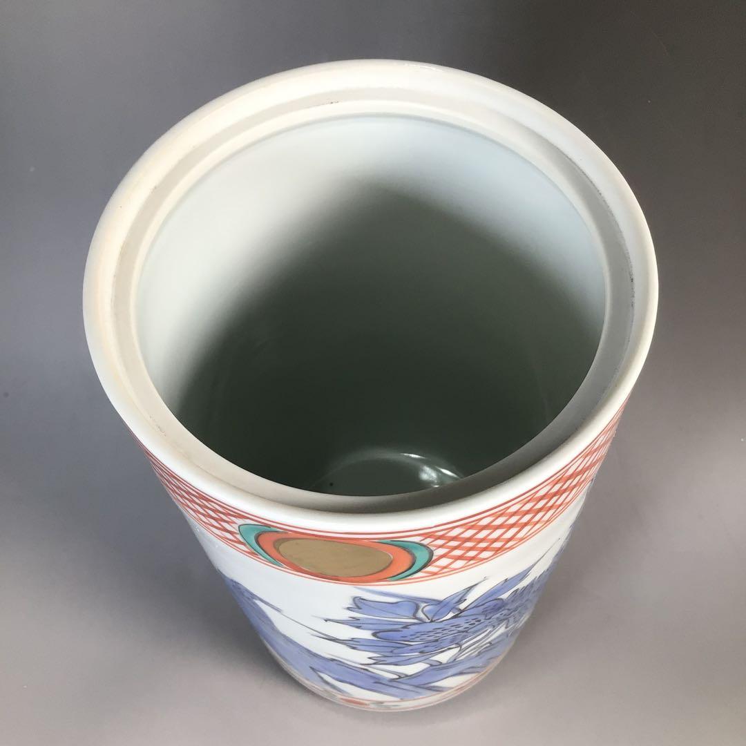 Ｎ６３３　水指　『橋本龍岳造』『赤絵花鳥図』『細水指』　共箱　茶道具