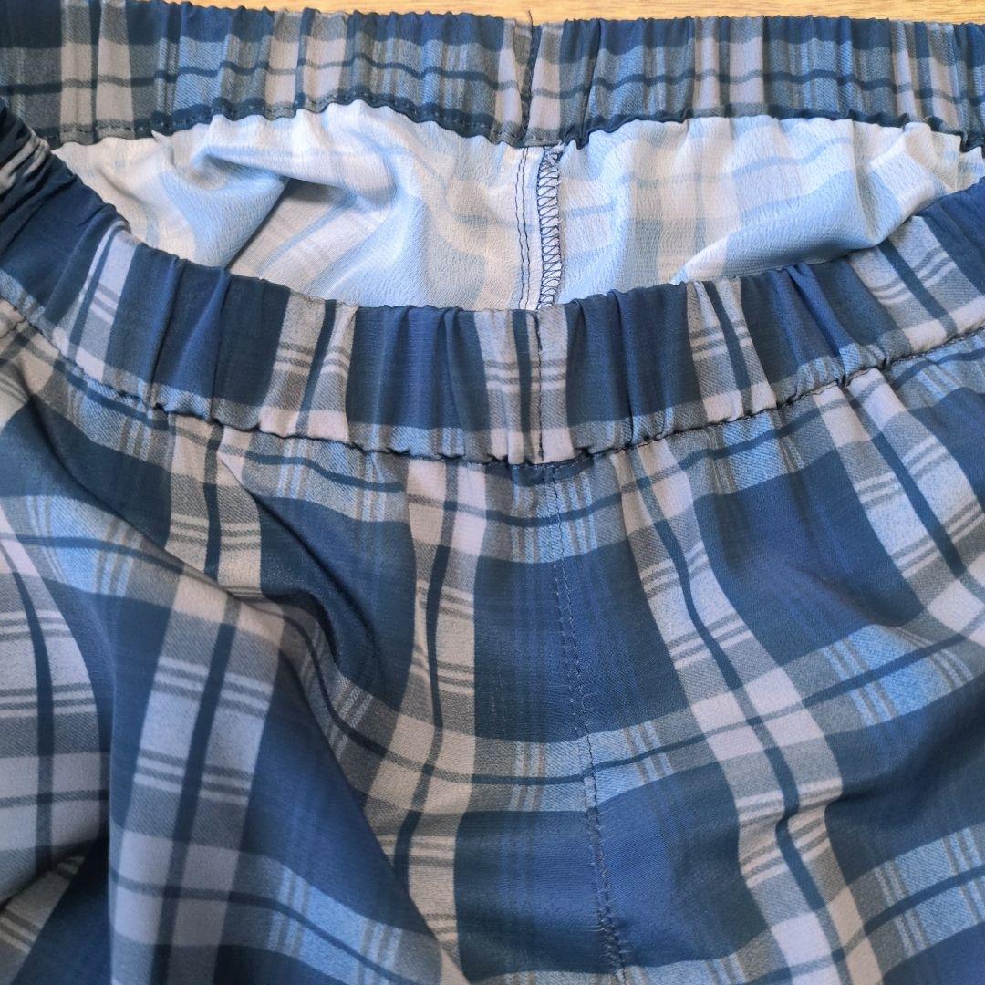 【涼感】アルベロベロ♥️ぶたさんワッペン　ネイビー系チェック　 サルエルパンツ