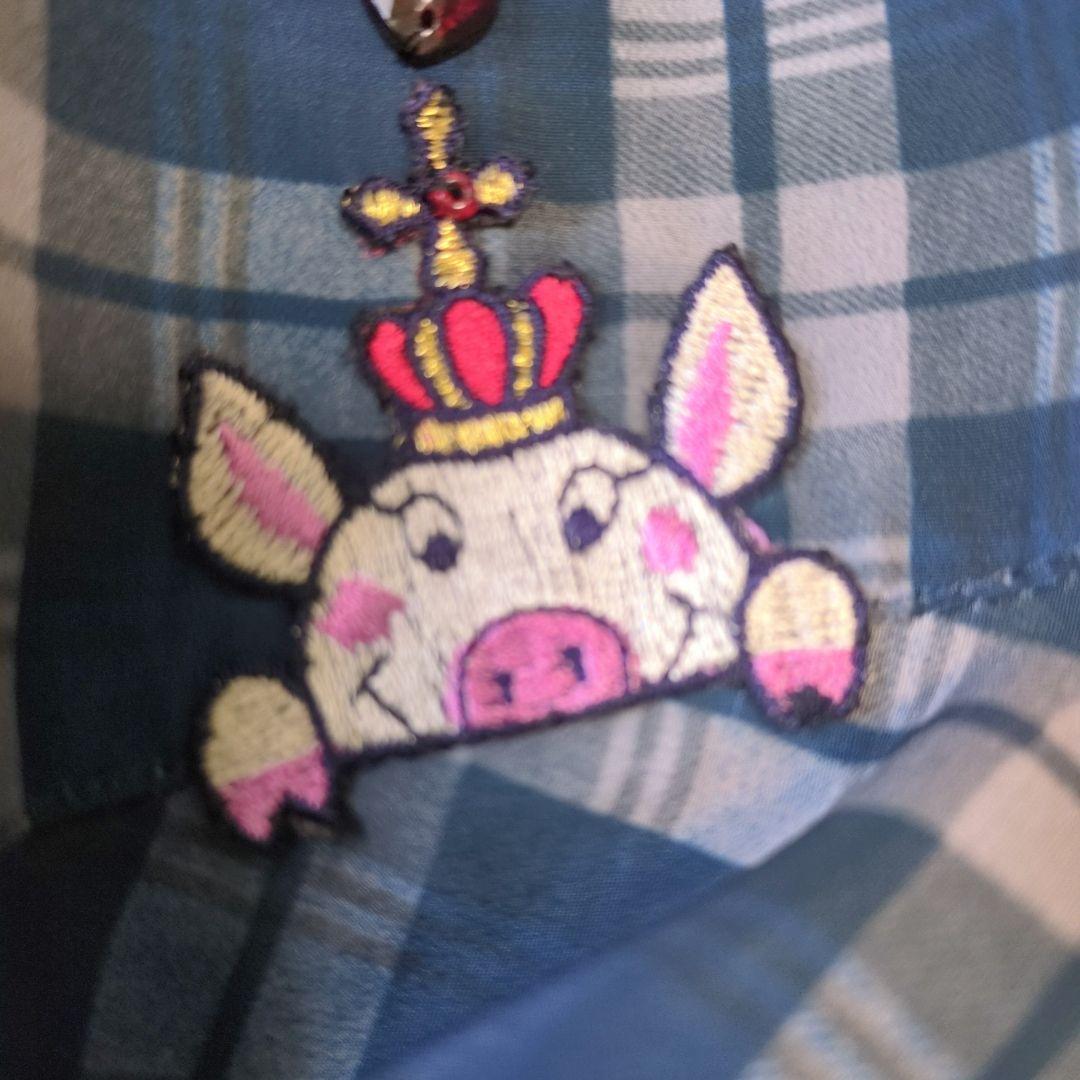 【涼感】アルベロベロ♥️ぶたさんワッペン　ネイビー系チェック　 サルエルパンツ