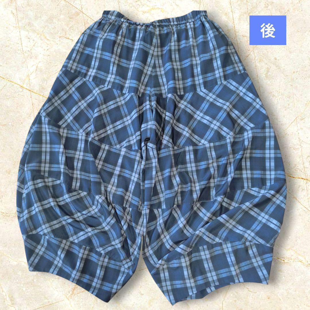 【涼感】アルベロベロ♥️ぶたさんワッペン　ネイビー系チェック　 サルエルパンツ