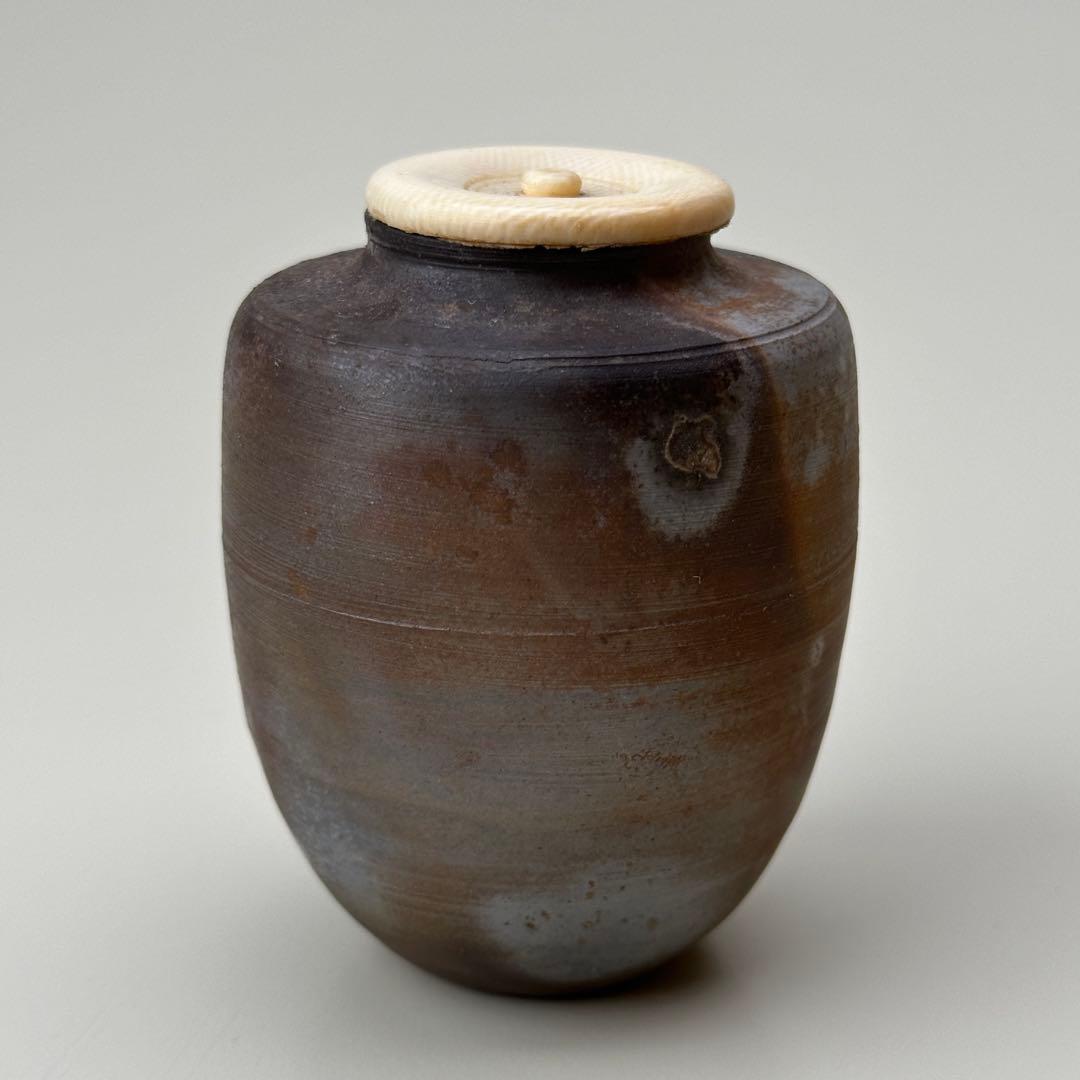 備前焼 茶入 小壺 共箱・仕覆付き 骨董品　アンティーク