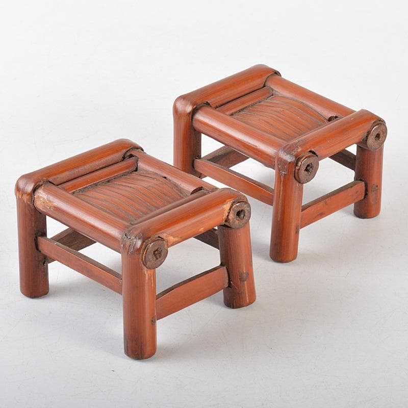 煎茶道具　古竹細工　香炉台　飾台　一對　書道具　墨置　V　R5677