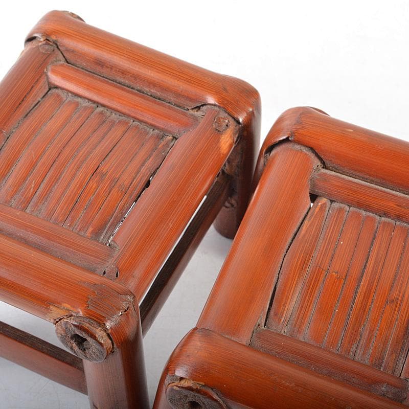 煎茶道具　古竹細工　香炉台　飾台　一對　書道具　墨置　V　R5677