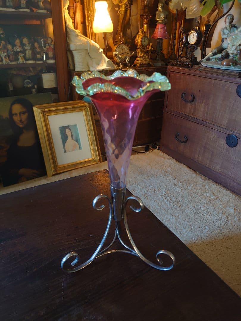 イギリス1930s'イパーン クランベリー＆ヴァセリン(ウラン)フラワーベース