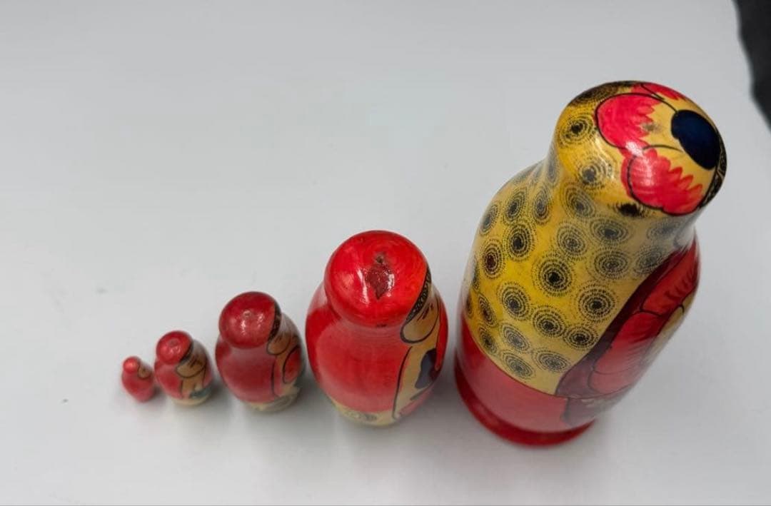 激レア‼️ソビエト　アンティーク　初期のマイダン地方　マトリョーシカ　5組　現状