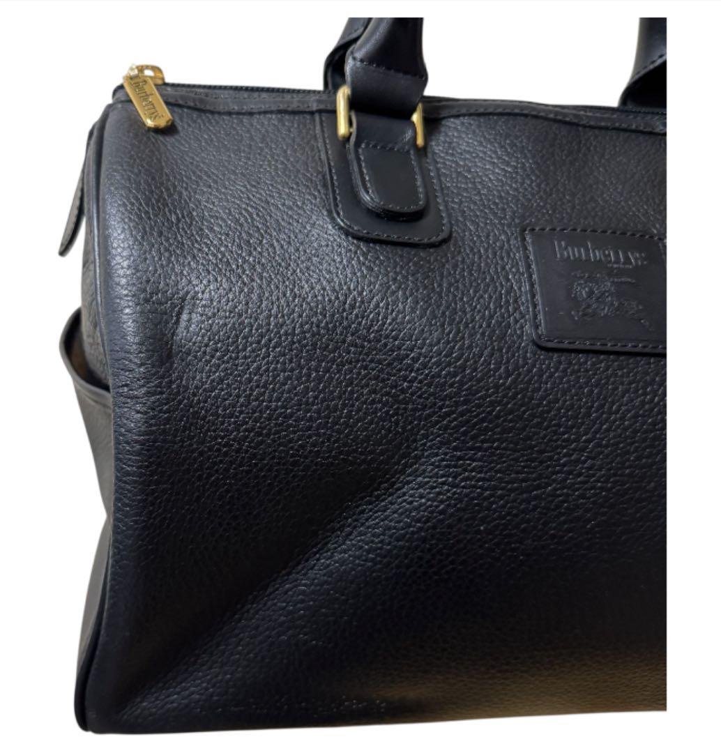 バーバリー ミニボストンバッグ ハンドバッグ ノバチェック レザー シボ革 黒