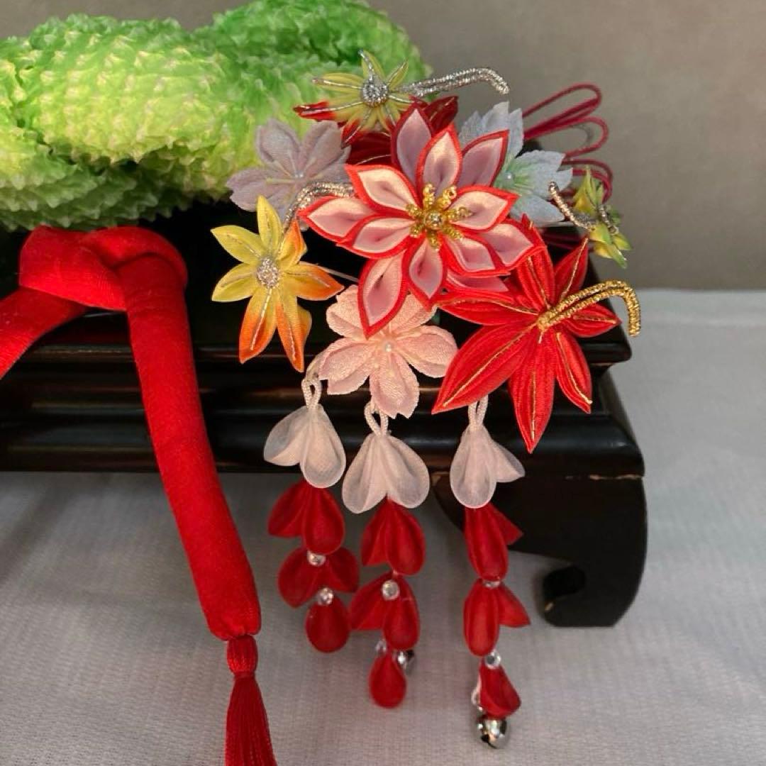 専用　紅葉と桜　ぱっちん　花簪　ビラ簪　玉簪　Uピン 後挿し　④鹿の子①ちんころ