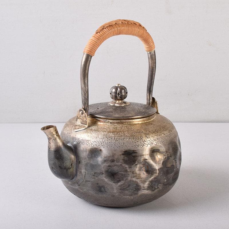 オオヤマレンゲ　煎茶道具　白銅いぶし銀　槌目　銀瓶　湯沸　V　R8196