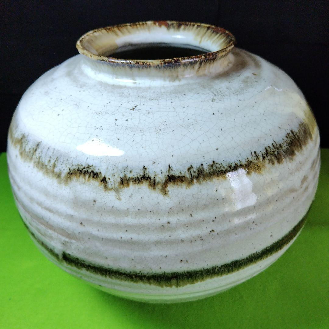 最終価格、レア親族の蔵出し品です十二代田原陶兵衛、萩焼白釉大壺共箱、栞、共布