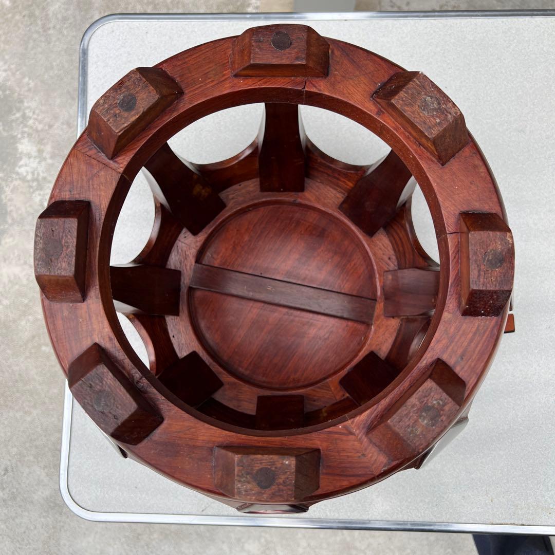 木製 貝細工装飾 丸型座卓　花瓶台　みっちゃん