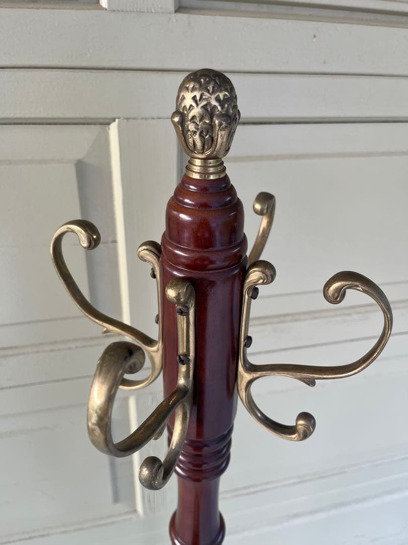 ポールハンガー/コートハンガー/ハンガーラック/真鍮フック/ダークブラウン