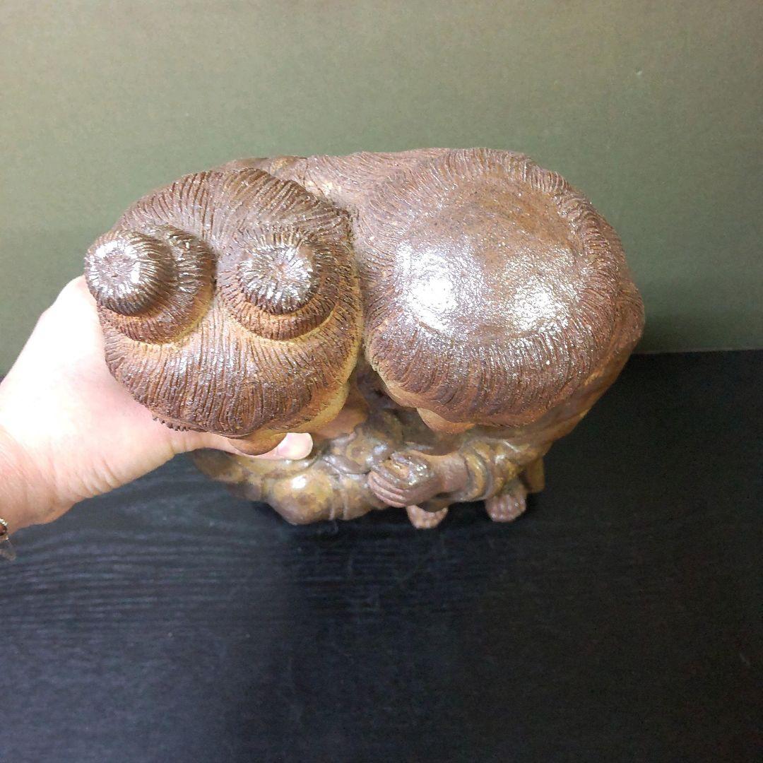 (767)✿唐津焼★三代陶痴作★寒山拾得の像★破魔おまけ付き★