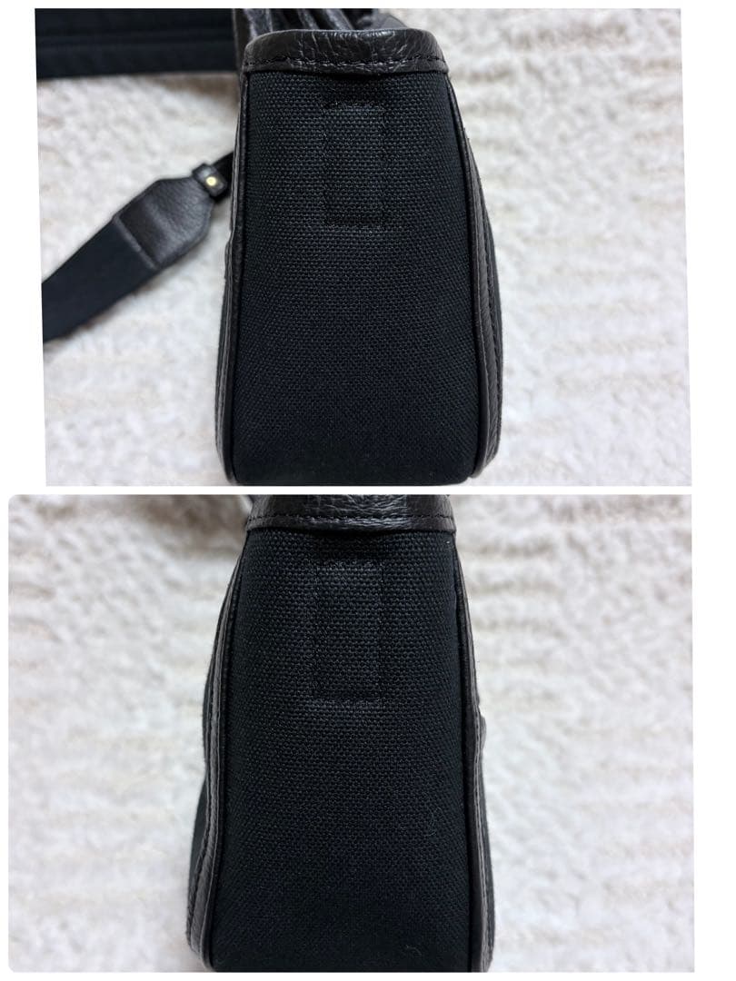 極美品✨Napaブラック キャンバス レザー ショルダーバッグ ハンドバッグ 黒