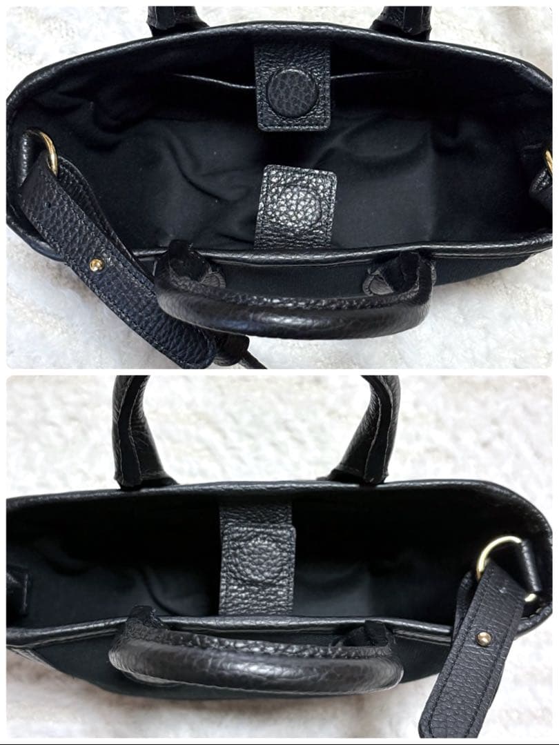 極美品✨Napaブラック キャンバス レザー ショルダーバッグ ハンドバッグ 黒