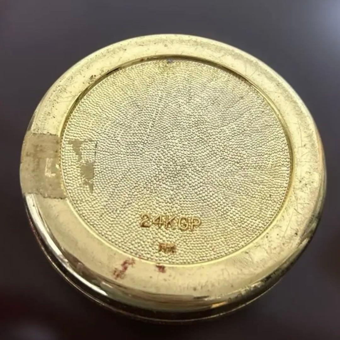 24KGP 金メッキ 月光 皇室の紋章 十六葉八重表菊 朱肉入れ お宝