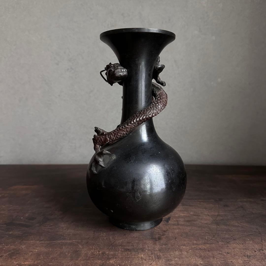 【希少】　古銅　銅製　鉄龍巻　龍巻花瓶　雄峰造　雄峰在銘　花入れ　高岡銅器　小