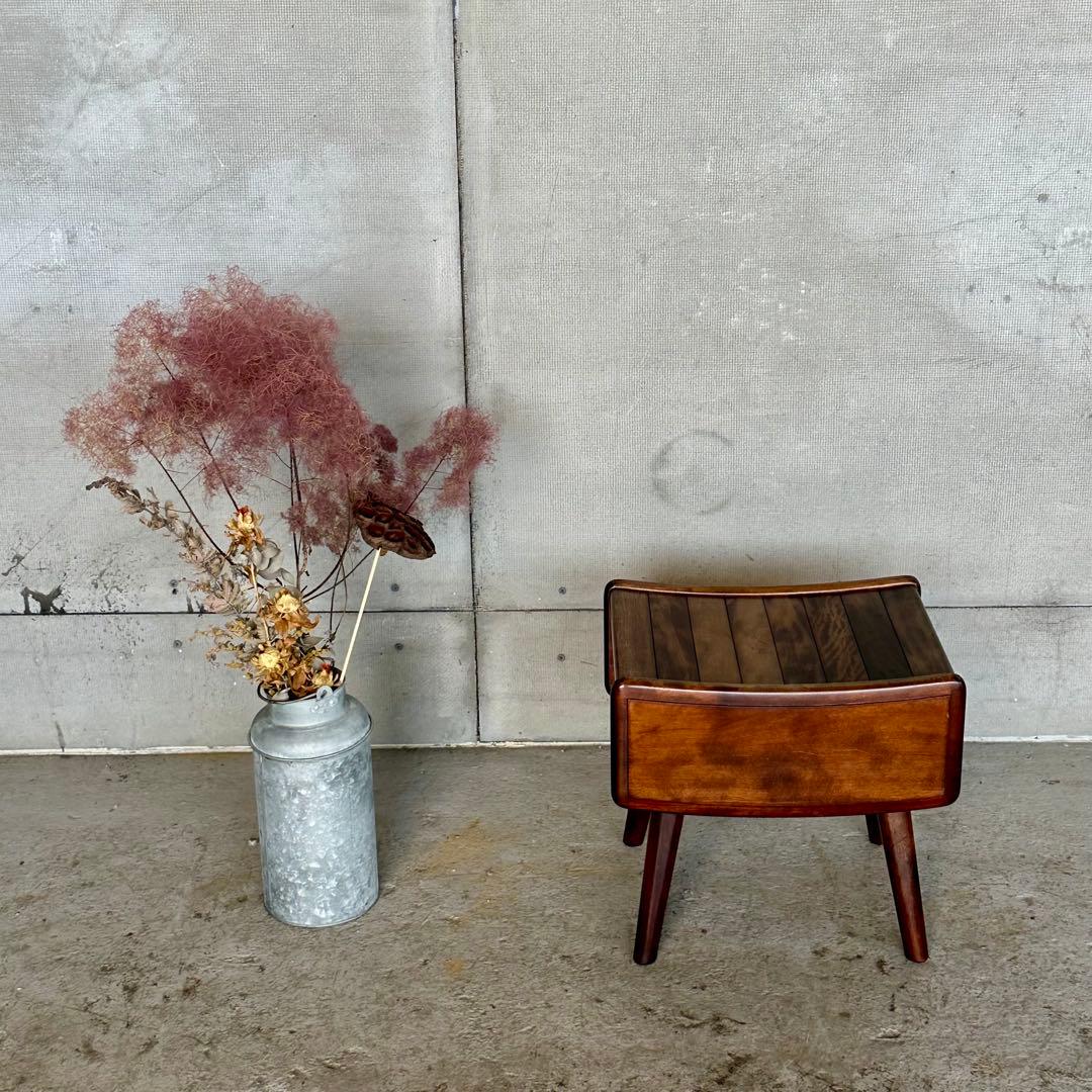 ◆ 九州民芸家具 ◆ ミズメザクラ無垢材 スツール レトロ 木製 椅子 花台