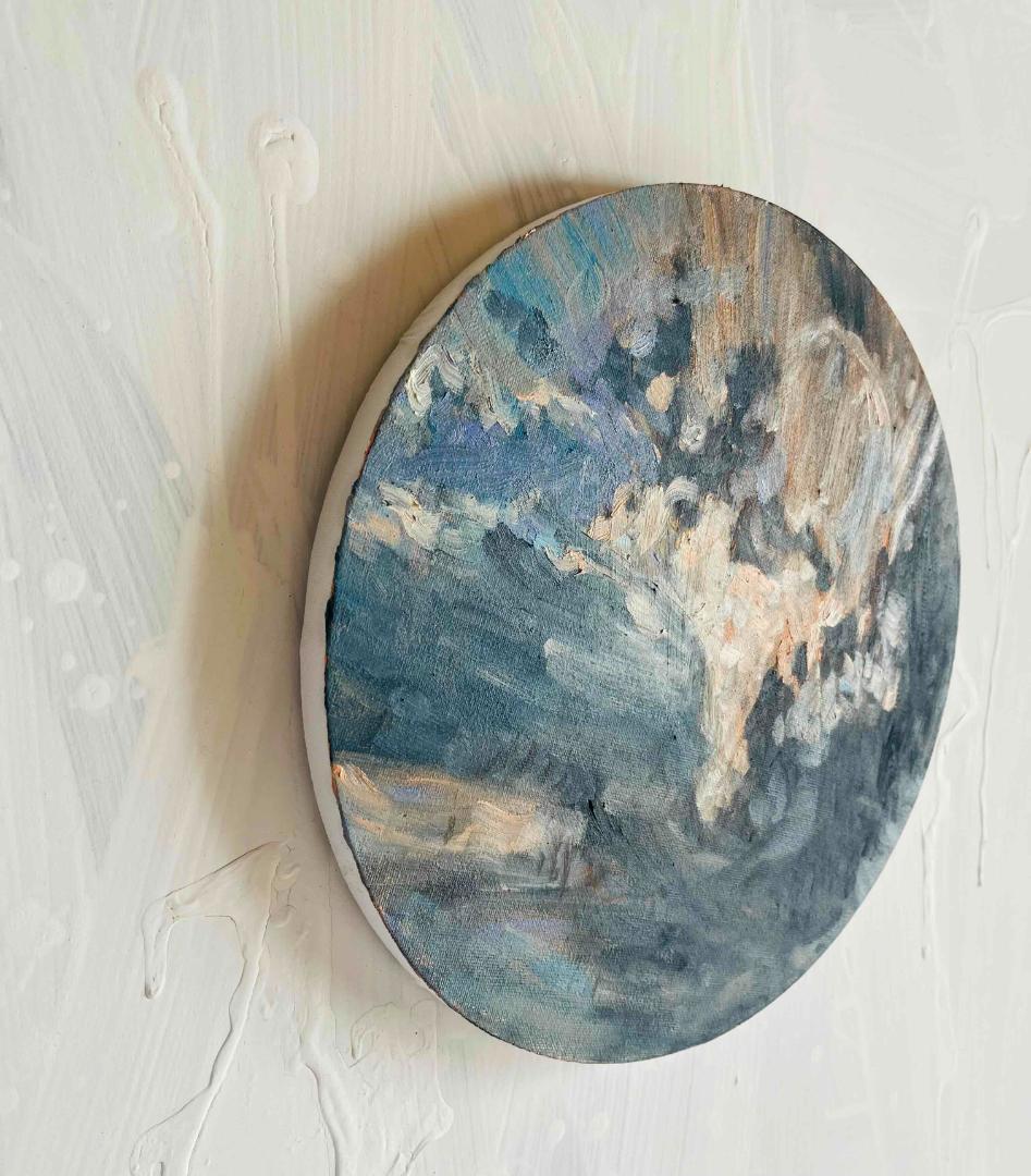 直径30㎝「空の様子２」油彩・絵画・原画・丸形・アートパネル