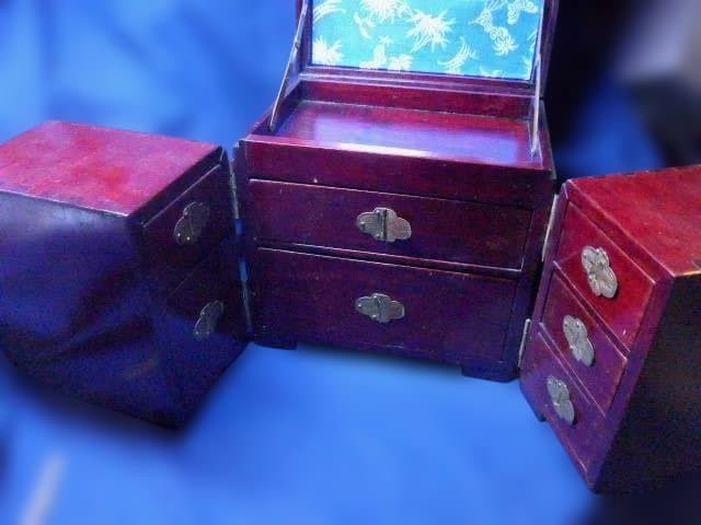 木製多機能収納ボックス 鏡付き