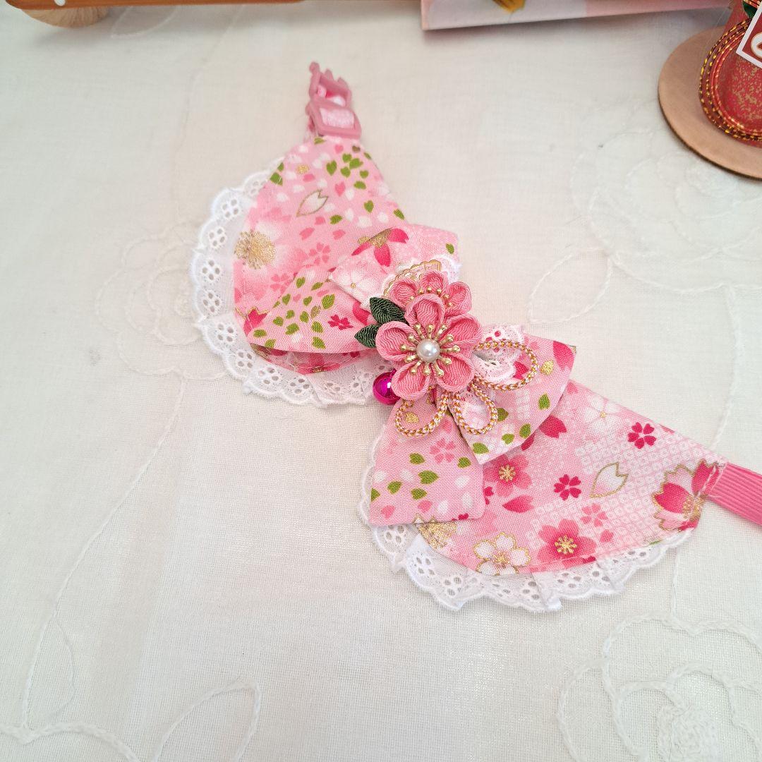 お正月仕様和風つまみ細工(ピンク④)わんちゃん猫ちゃん用襟つき首輪