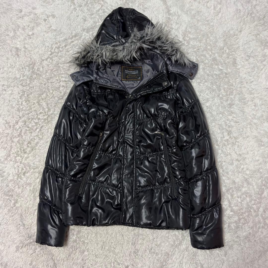 00’s お兄系 down 光沢　ホワイトファー M ブラック　黒　ハの字