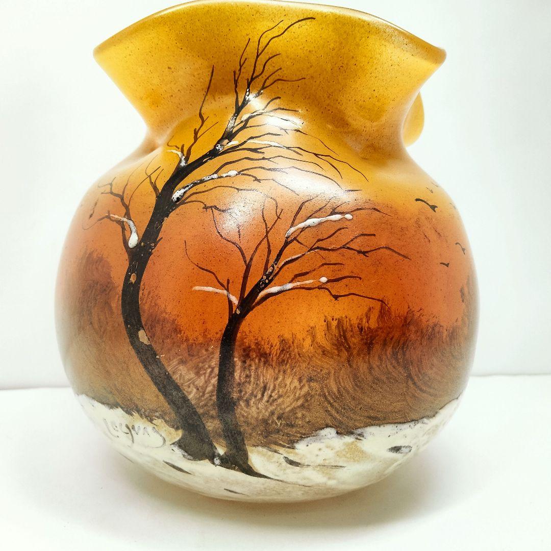 D160 1900年代初期 ルグラ フランス エナメル ガラス花瓶 高さ15㎝