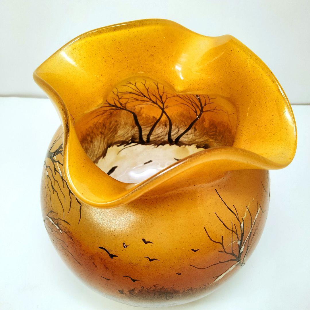 D160 1900年代初期 ルグラ フランス エナメル ガラス花瓶 高さ15㎝