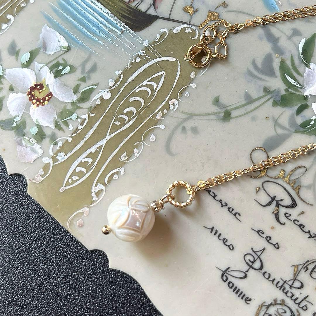 ＊＊COCO＊＊様✴︎白蝶真珠カービングネックレスTOP&デンドリックアゲート