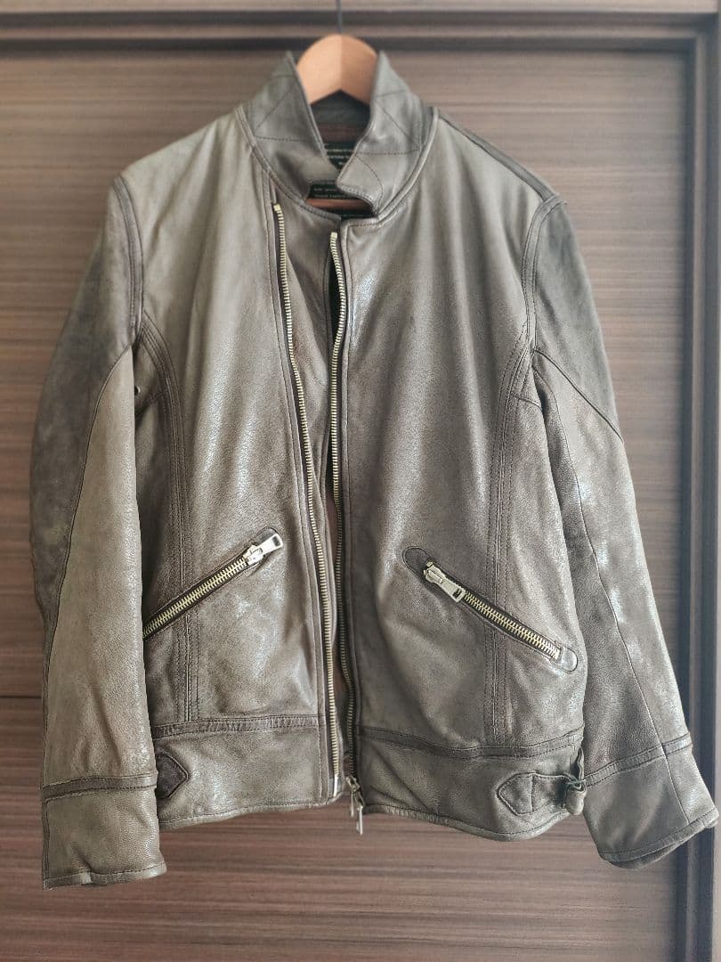 10月末までの限定値下　12000→9800ゴートレザーライダース　グレー