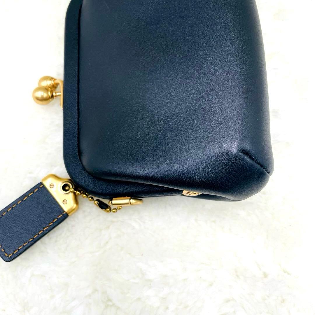 美品 希少 コーチ キスロック がま口 ケース ブラック レザー ゴールド