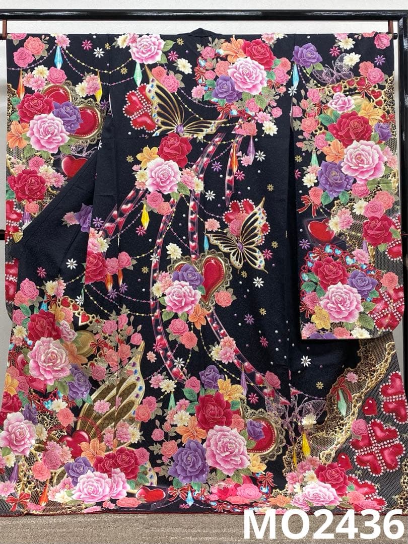 振袖 豪華 銀通し 刺繍 金彩 紋意匠 薔薇 大輪 身丈174cm 撥水加工済