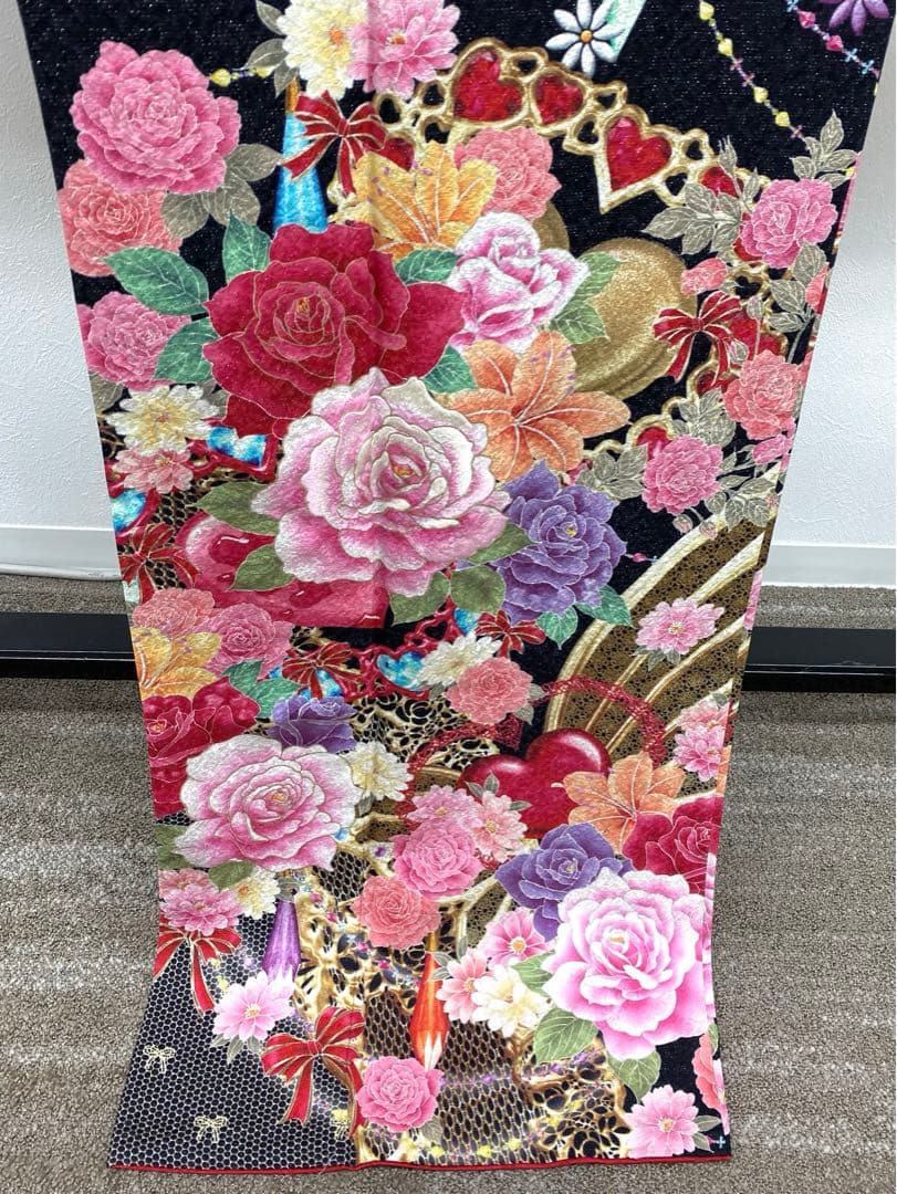 振袖 豪華 銀通し 刺繍 金彩 紋意匠 薔薇 大輪 身丈174cm 撥水加工済