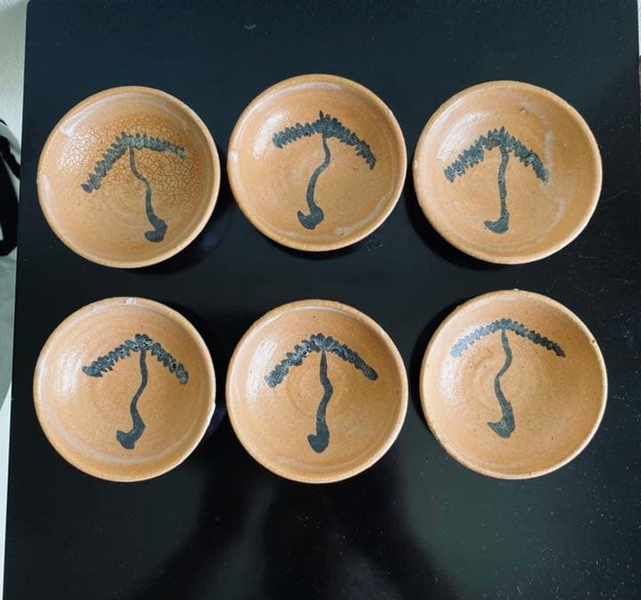 手塩皿6枚組　鉄絵文様　杉本立夫　号は泥牛　　京都大吉主人　懐石