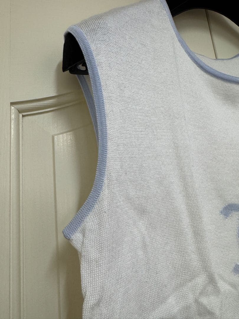 ヴィンテージ　CHANEL タンクトップ　トップス　ライトブルー　ホワイト