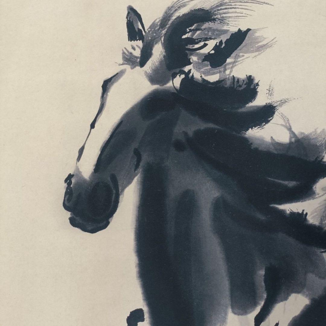 徐悲鴻《駿馬図》　三尺中堂掛軸　防偽標識付　70×173cm