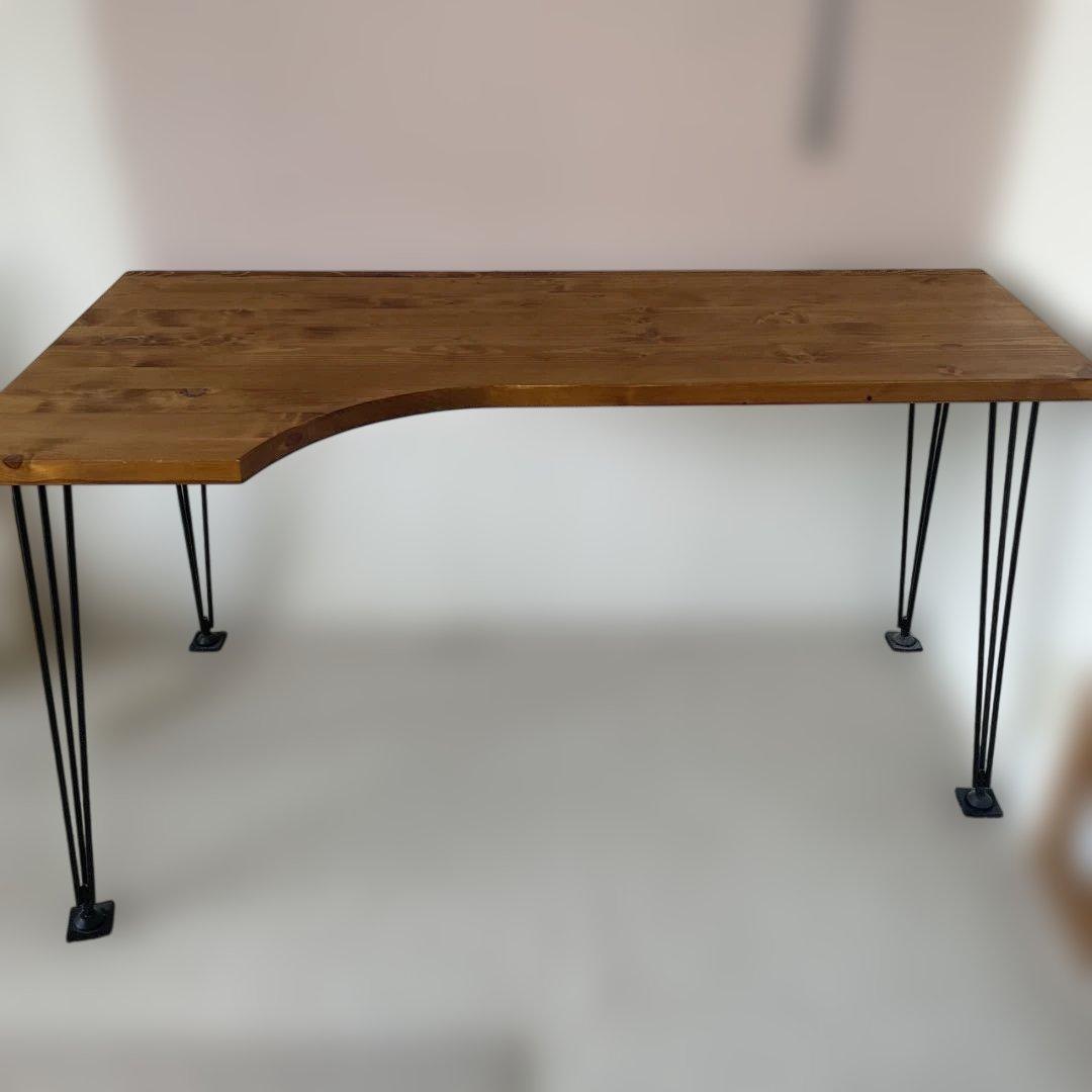 ロウヤ　l字デスク　アンティーク風　アイアン脚　幅140センチ