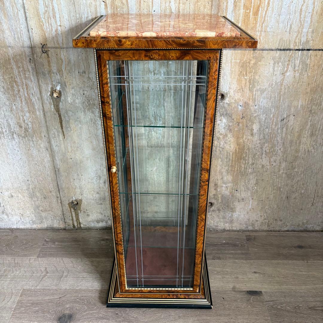 イタリア製　大理石トップ　4面ガラス　キュリオケース　コレクションケース　飾り棚